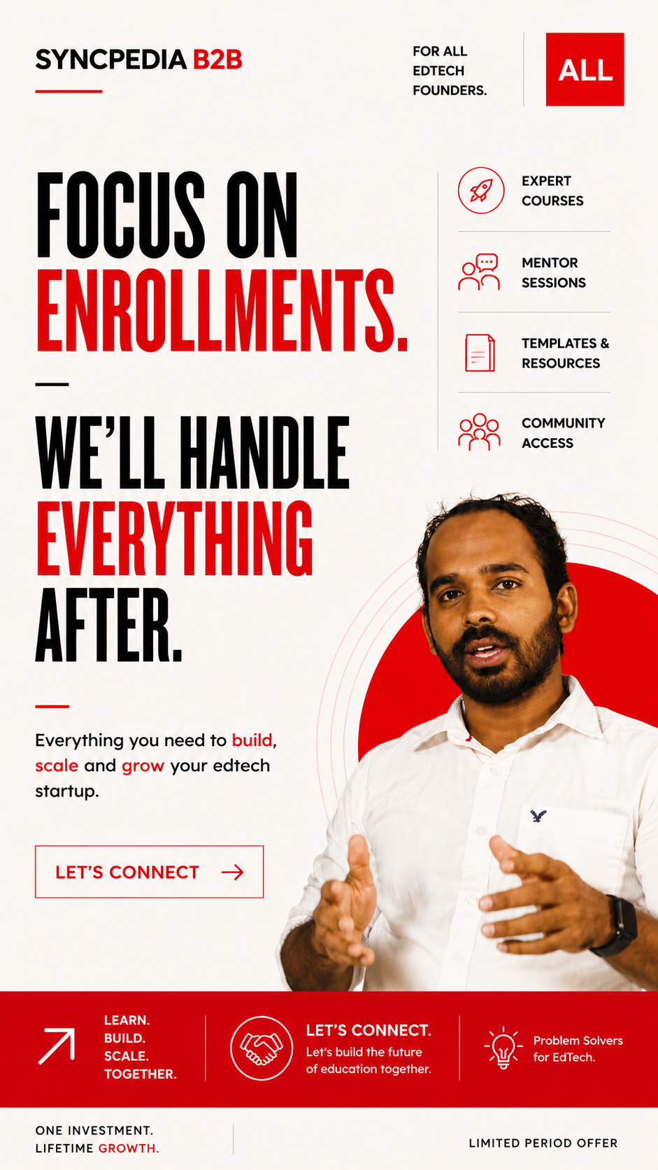 Syncpedia B2B — Focus on enrollments. We'll handle everything after. Build, scale, and grow your EdTech startup.